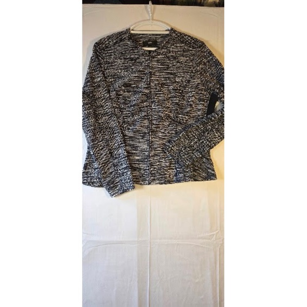 Mossimo Black White Space Dye Peplum Zip Front Jacket XL Womens